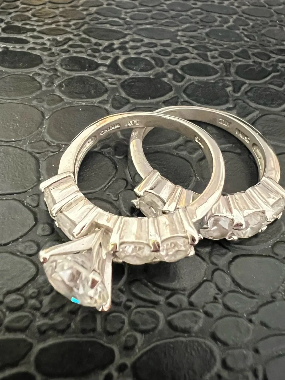 Wedding Set- Semi Precious Band and enagagement ring- Sterling and CZ